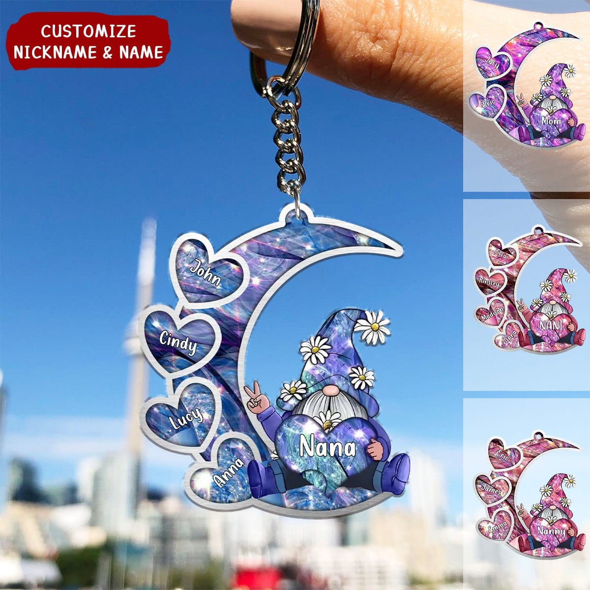 Sparkling Grandma Nana With Sweet Heart Kids Personalized Acrylic Keychain - Gift For Grandma/ Mother