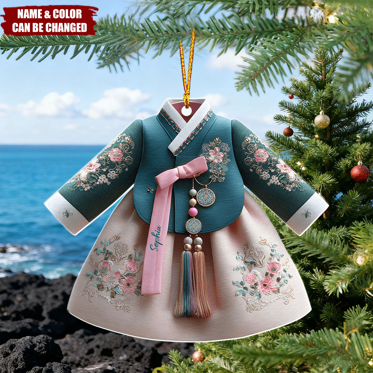 Personalized Korean Hanbok Dress Custom Christmas Acrylic Ornament