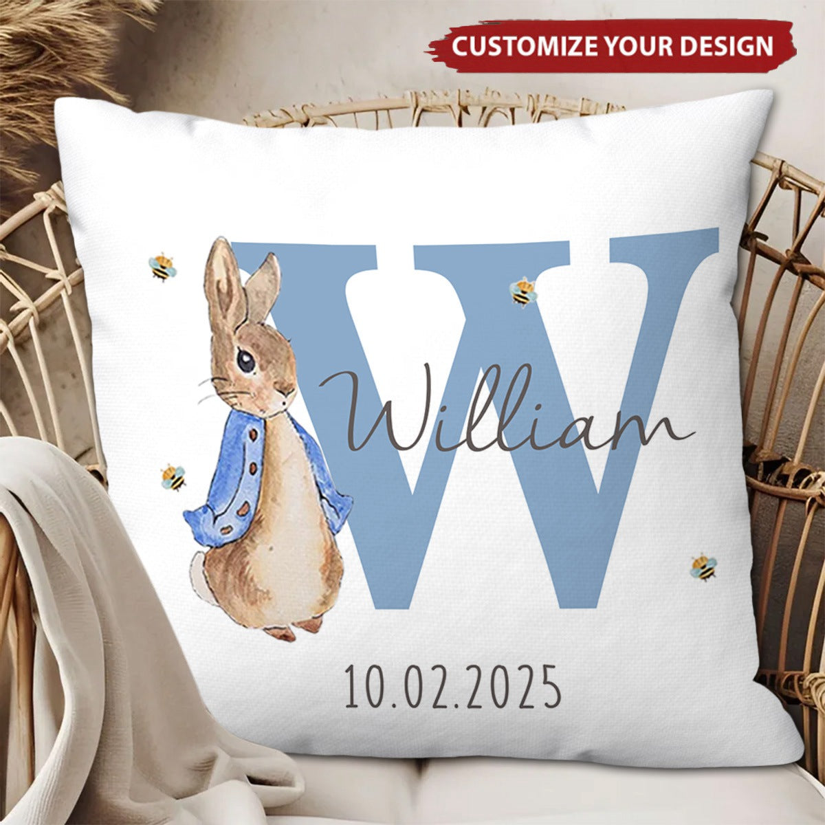 Multicolor Rabbit Bunny - Personalized Pillow, Gift for Baby Kid