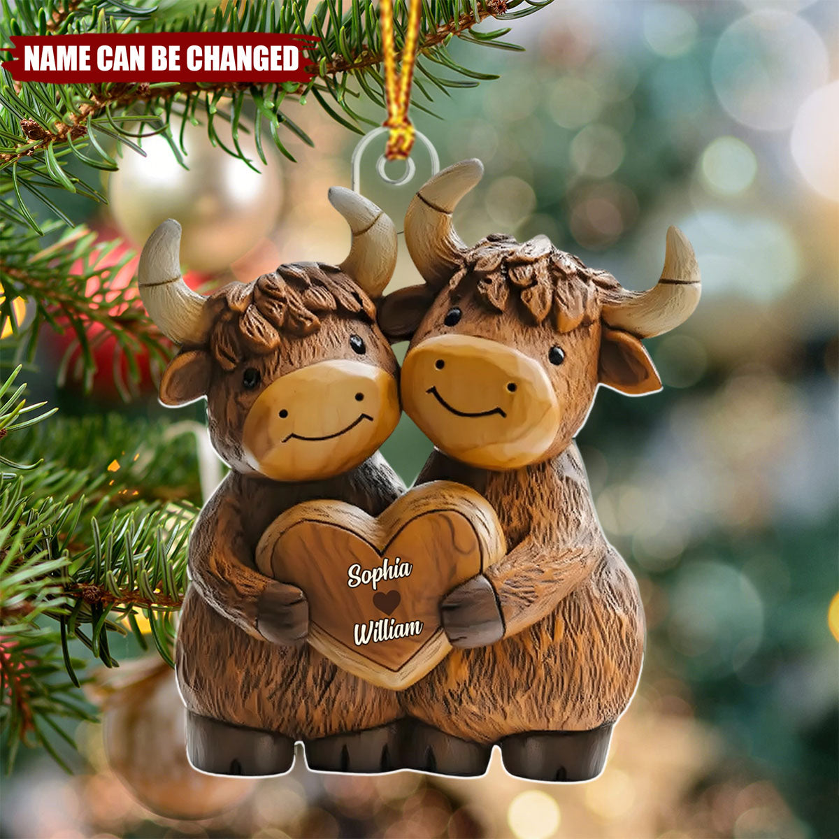 Highland Cow Couple - Personalized Christmas Acrylic Ornament
