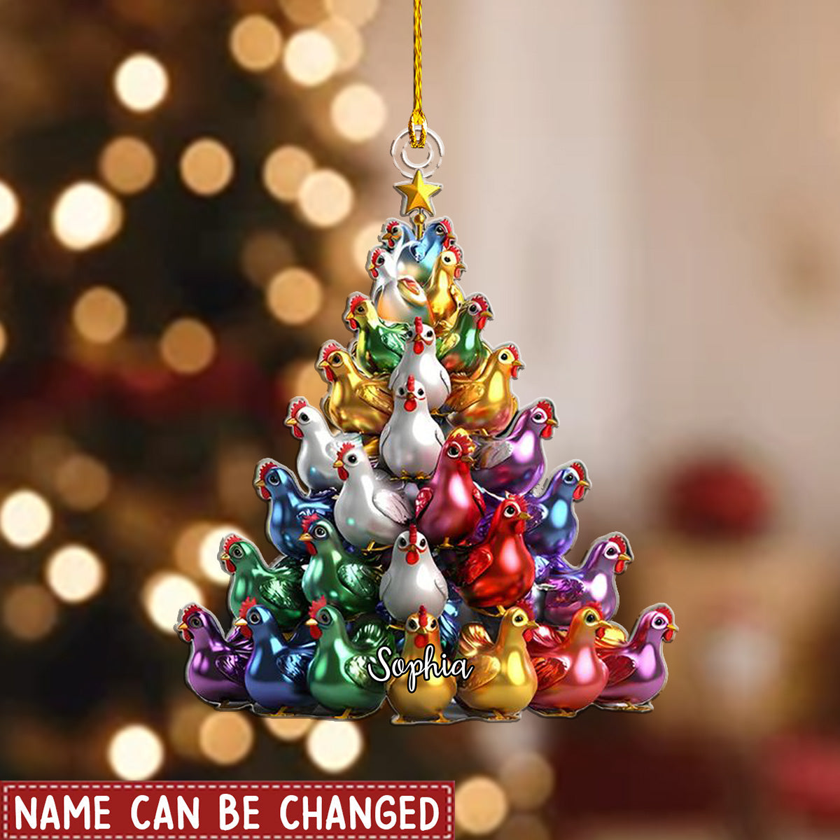 Colorful Chickens Christmas Tree Persnalized Shaped Christmas Shaped Ornament