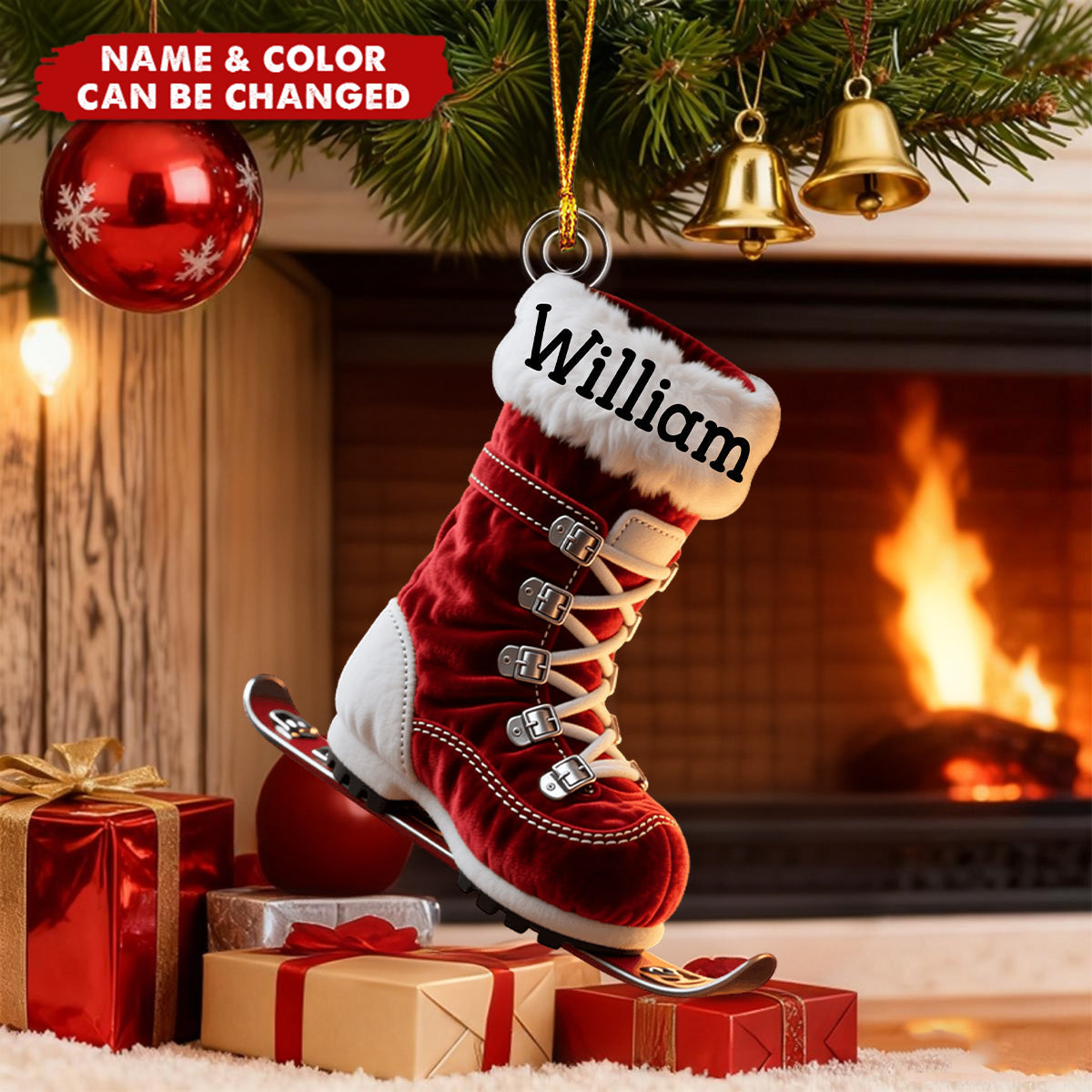 Perfect Gift for Skiing Lovers - Personalized Skiing Shaped Christmas Stocking Ornament