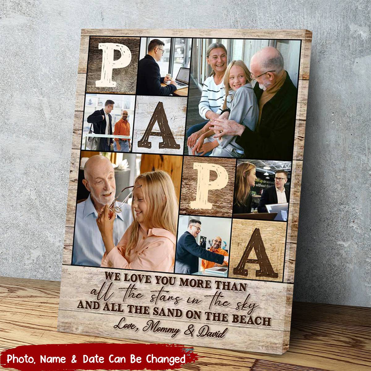 Custom Papa Photo Collage Canvas, Papa Father’s Day Gifts