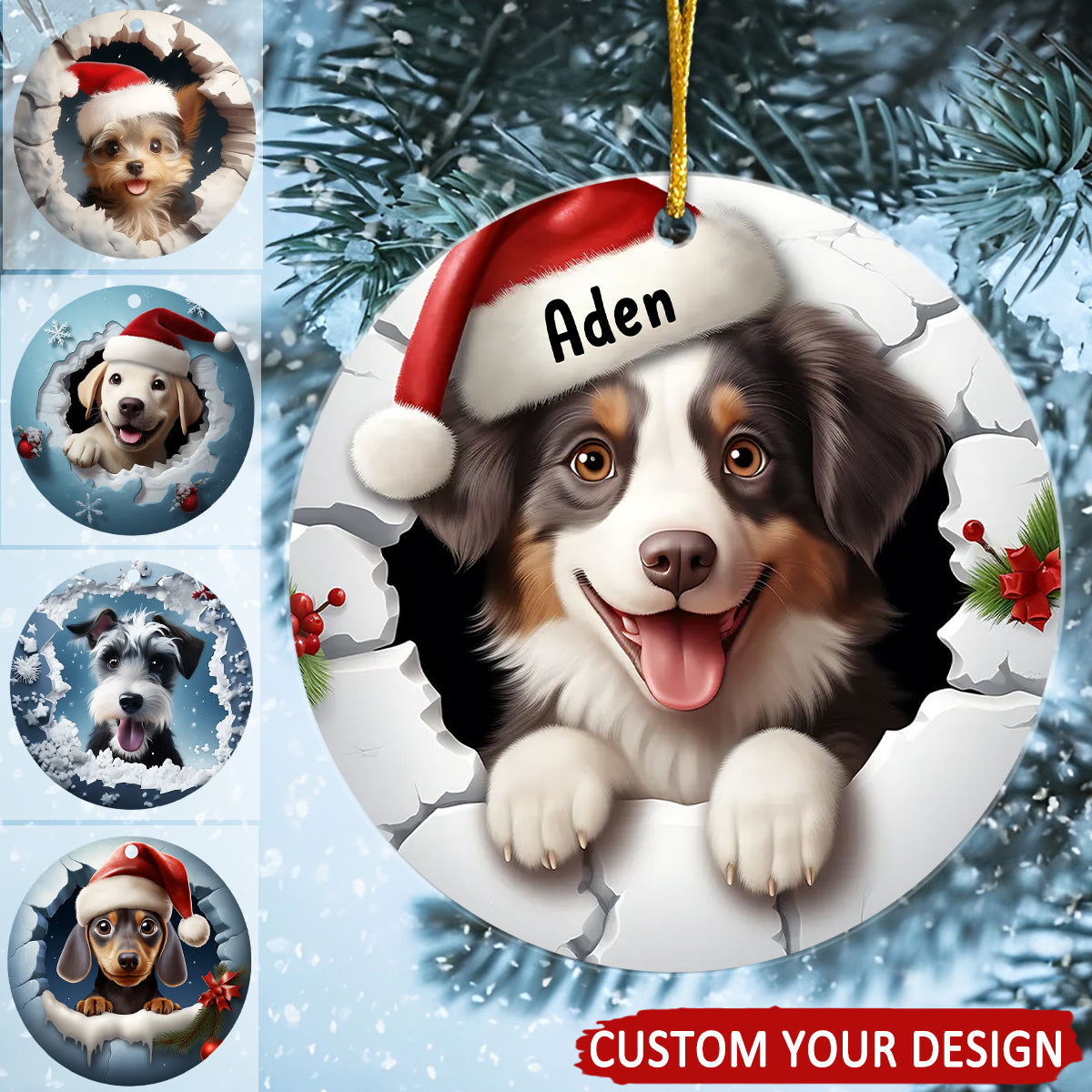 Dog Breaking Through Funny Christmas Personalized Acrylic Ornament