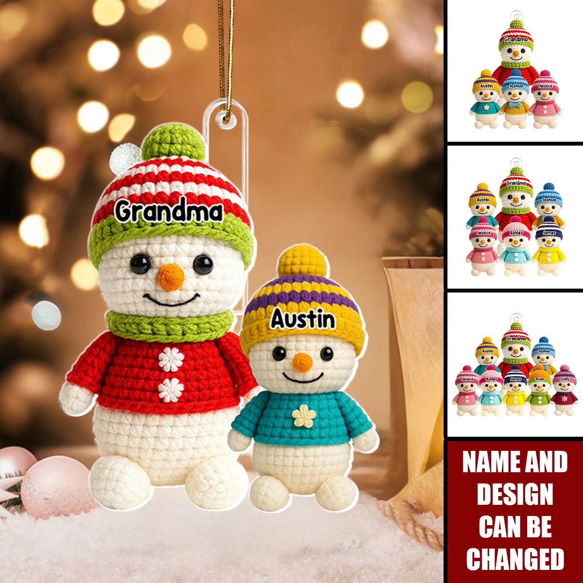 Heartwarming Grandma Grandkids Snowman - Personalized Christmas Acrylic Ornament