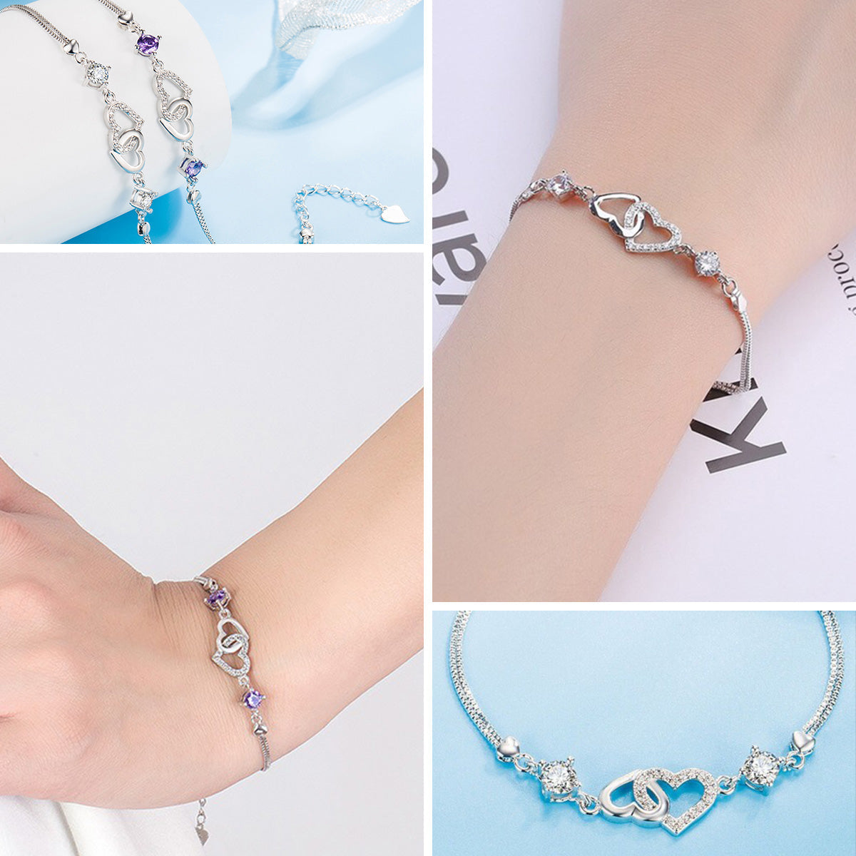 Grandma And Granddaughter Heart Linked Personalized Birthstone Bracelet