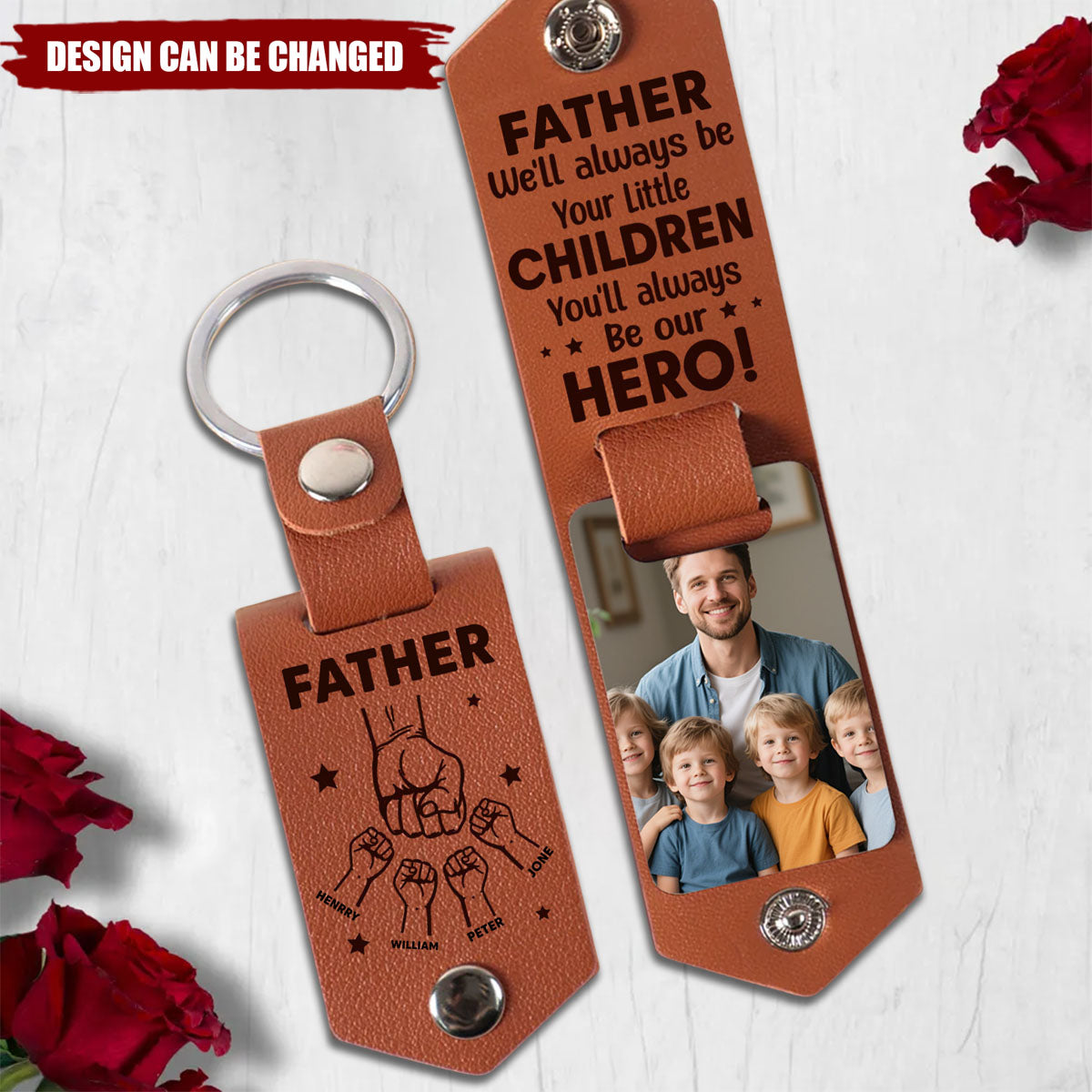 Custom Photo To Us - Family Personalized Custom Engraved Leather Keychain - Father's Day, Gift For Dad, Grandpa
