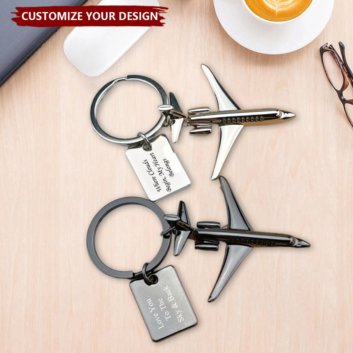 Engraved Twin-Engine Aircraft - Personalized Airplane Keychain, Gift for Pilot, Flight Attendant