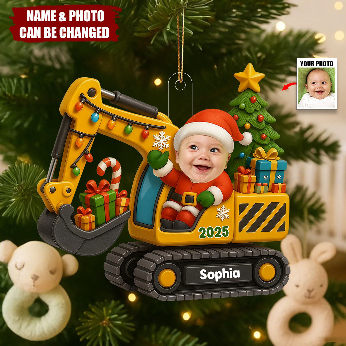 Baby On Excavator - Personalized Custom Acrylic Ornament