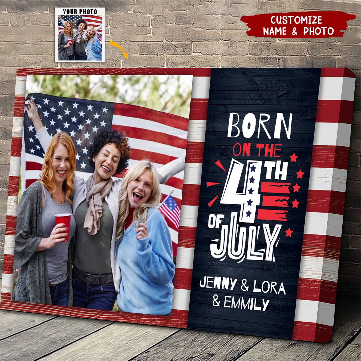 Stripes Born On The 4th of July Family Personalized Poster