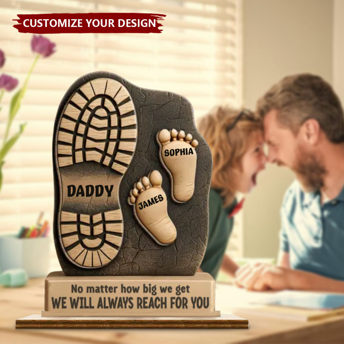 Your Footsteps Led Our Way - Family Personalized 2-Layered Standing Wooden Plaque, Gift For Dad