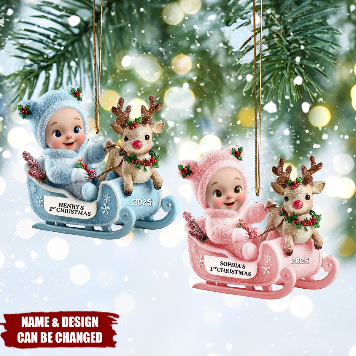 Baby's First Christmas Sleigh - Personalized 1-Layer Acrylic Ornament