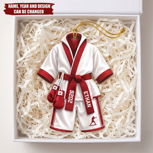 Personalized Boxing Robe Christmas Tree Ornament: Custom Name Boxer Holiday Xmas Decor