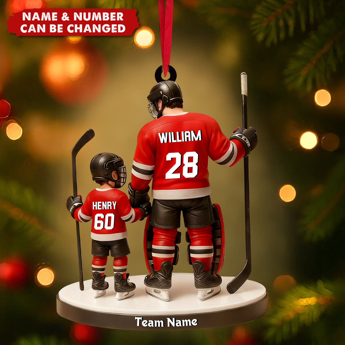 Personalized Hockey Ornament: Dad and Son Christmas Gift, Team Jersey