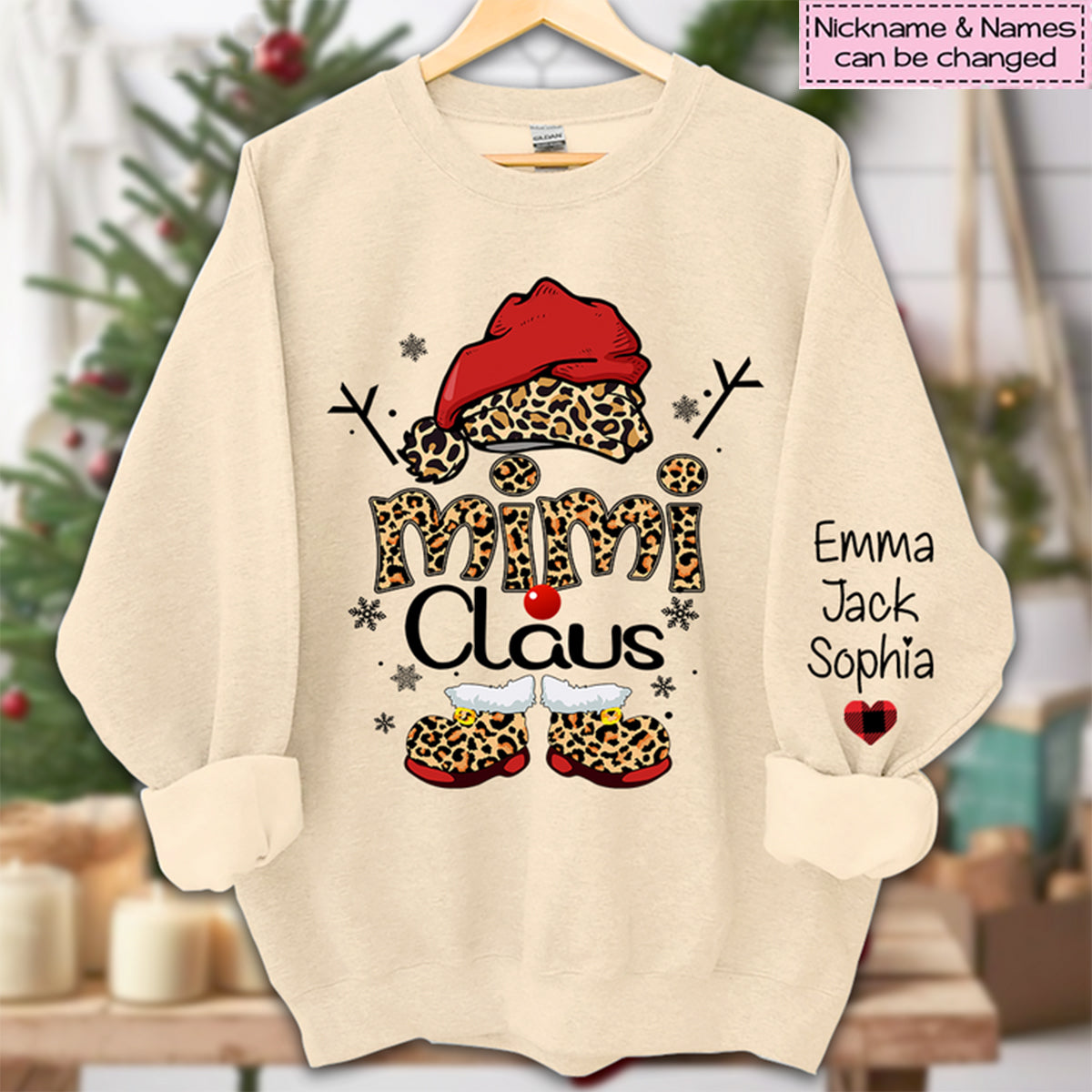 Personalized Christmas Grandma Claus Snowflake Sweatshirt Sleeve Custom Names Kids