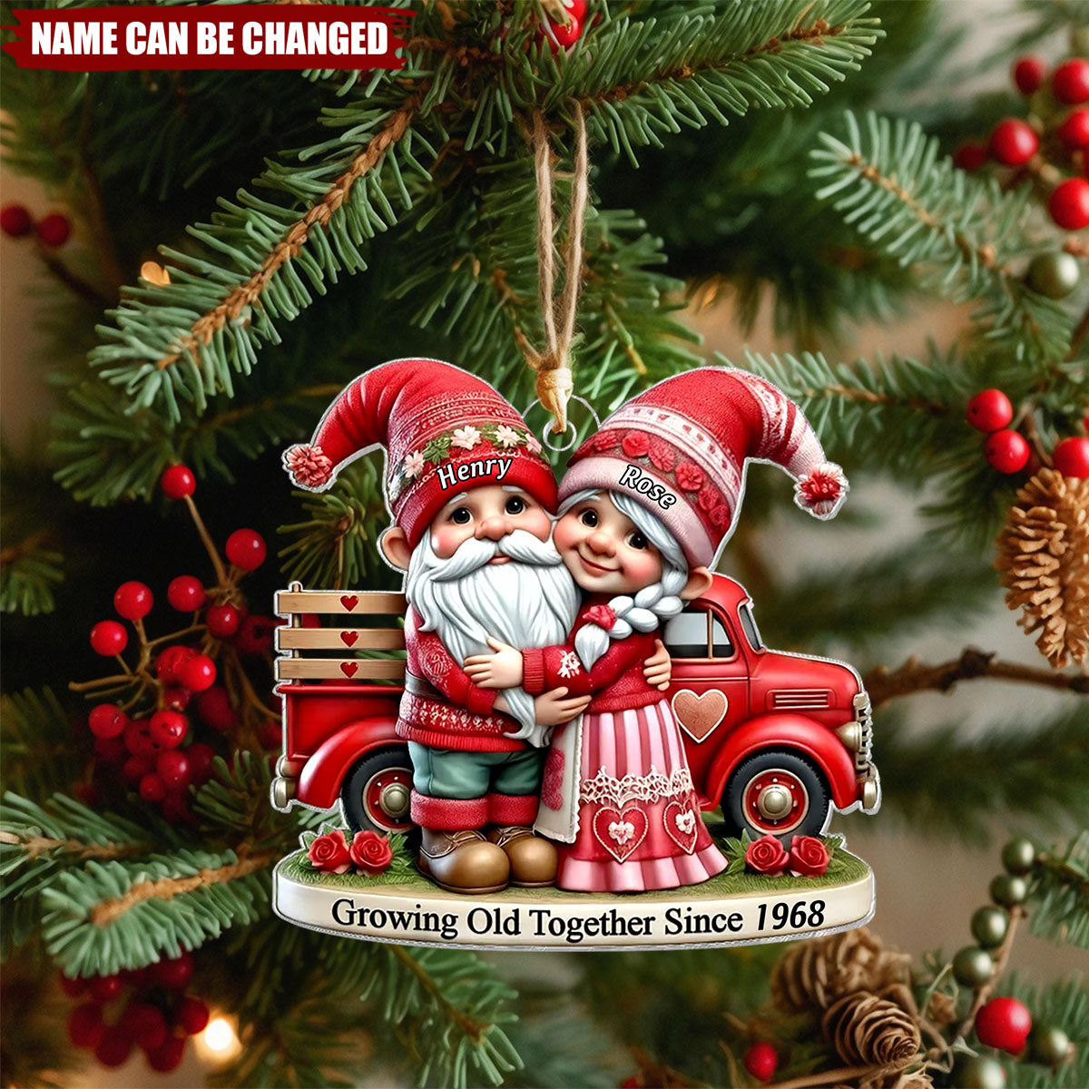 3D Effect Dwarves Old Couple And Truck Personalized Acrylic Ornament