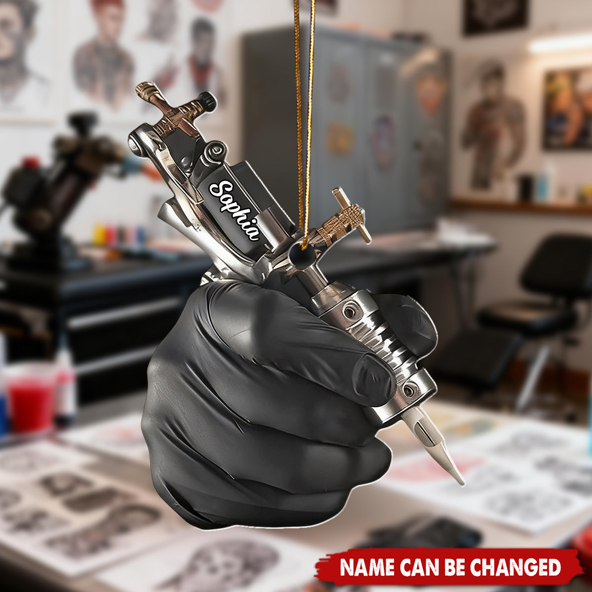 Personalized Tattoo Machine Ornament Custom Name Acrylic Decor