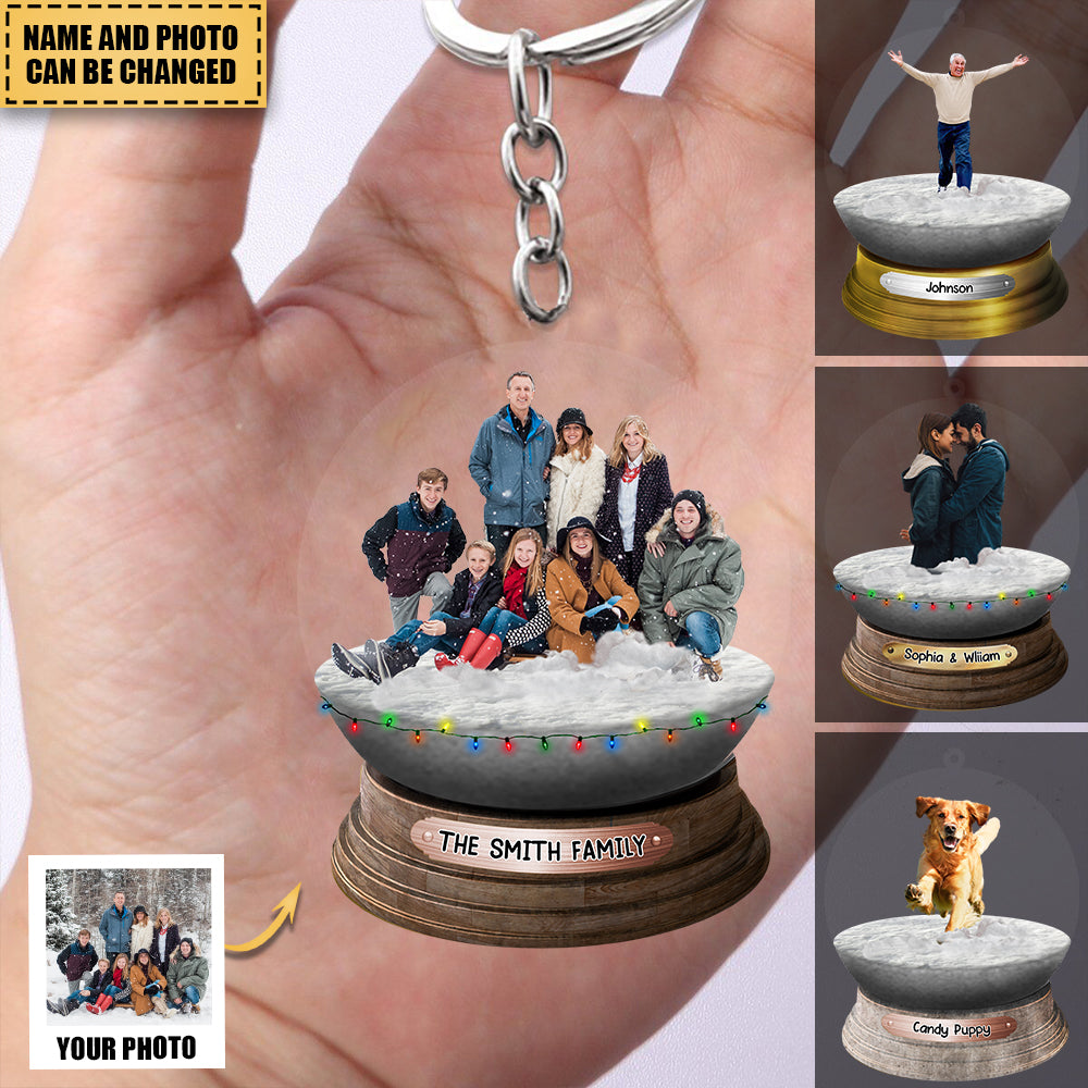 Personalized Custom Photo Crystal Ball Keychain - Christmas Gift For Family