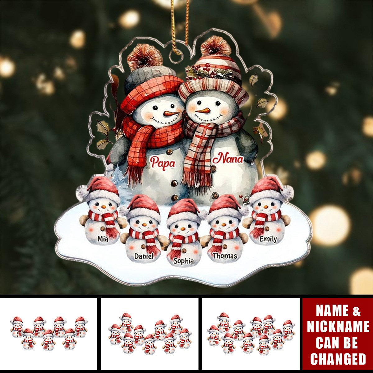 Snowman Grandpa Grandma With Little Snowman Kids Personalized Ornament