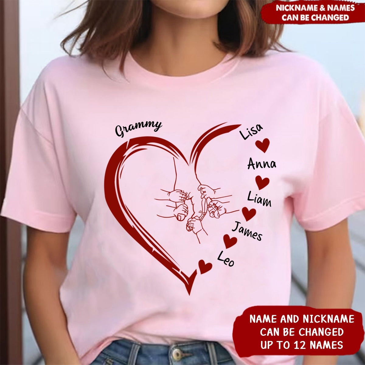 Personalized Grandma Mama And Kid Hands Heart Shirt