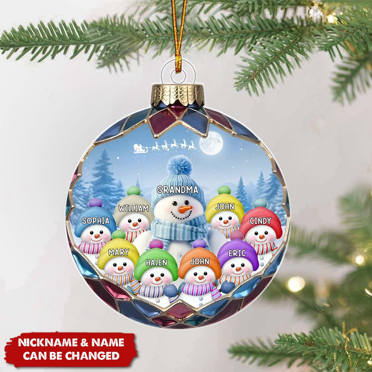 Christmas Snowman Grandma Mom Colorful Kids Personalized Acrylic Ornament