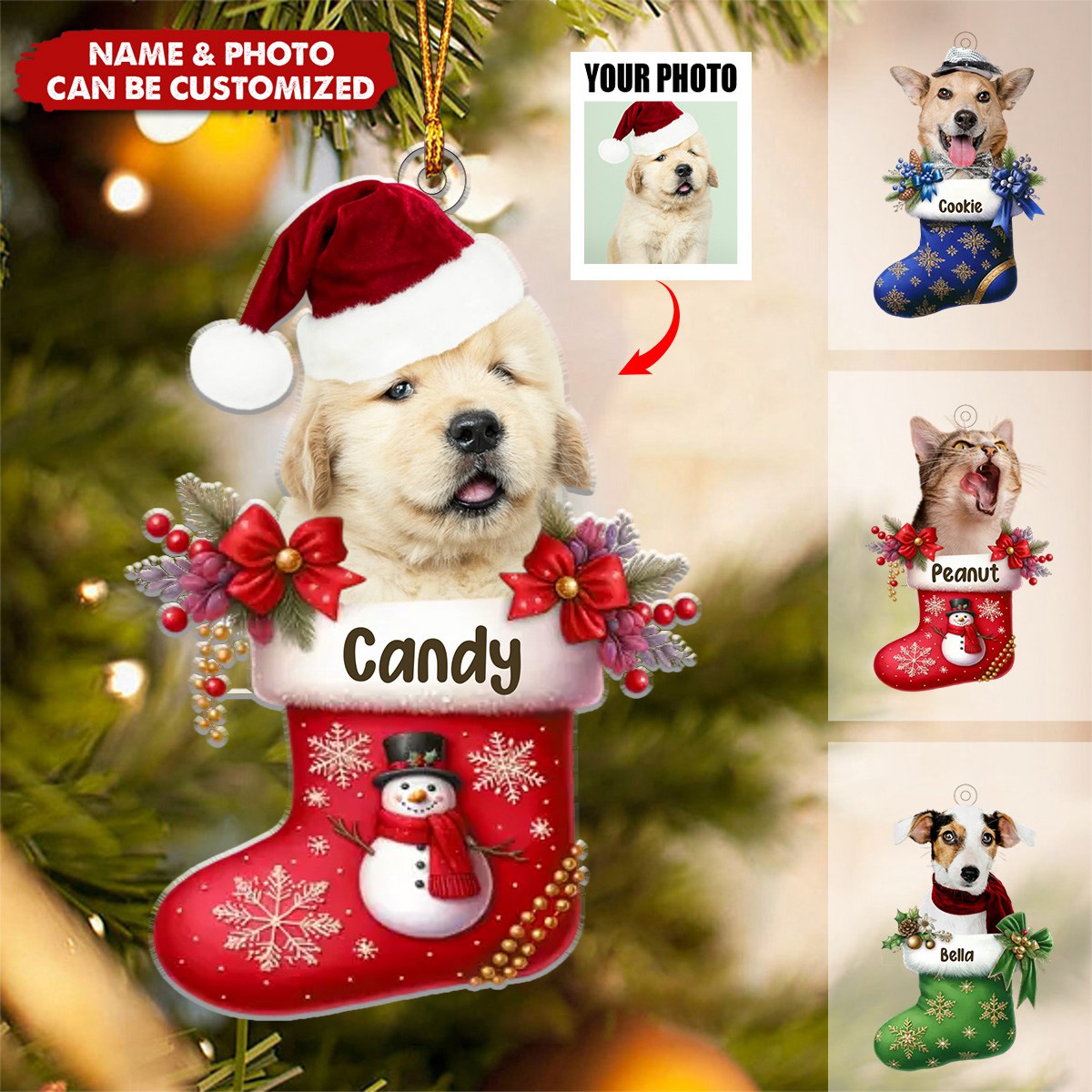 Happy Holidays With All Our Love - Dog & Cat Personalized Acrylic Ornament