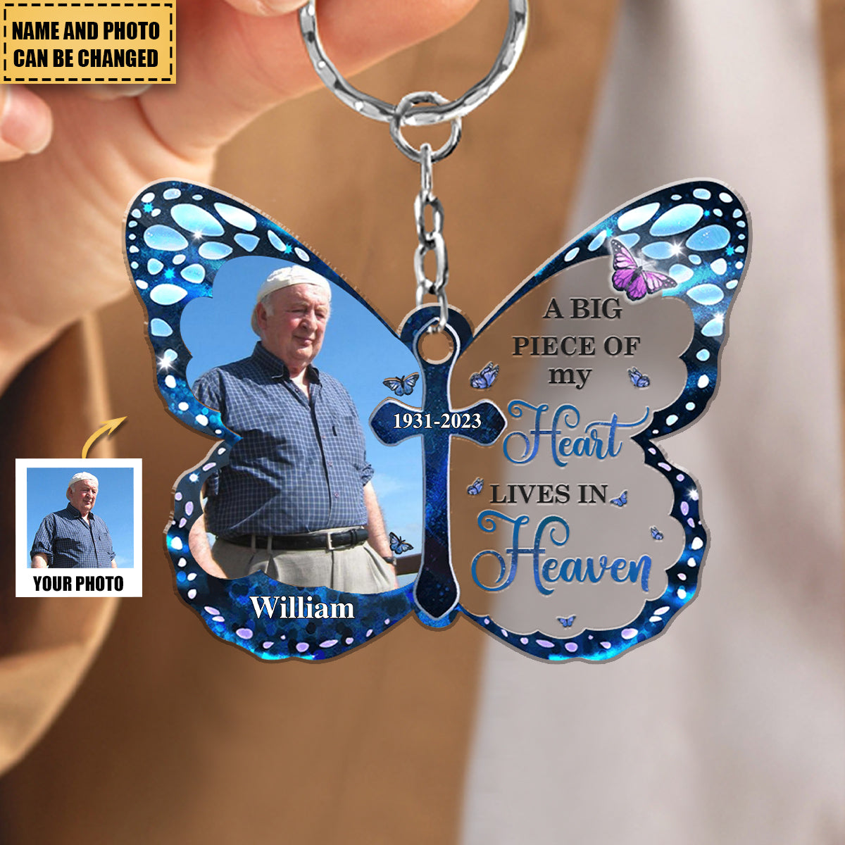 I Am Always With You Butterfly Shape Upload Photo Personalized Keychain