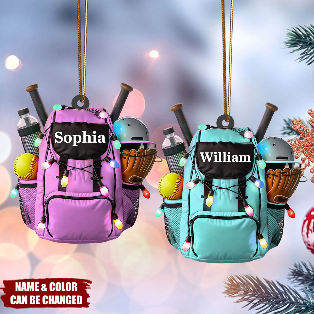 Personalized Softball Bag Ornament, Custom Softball Ornaments