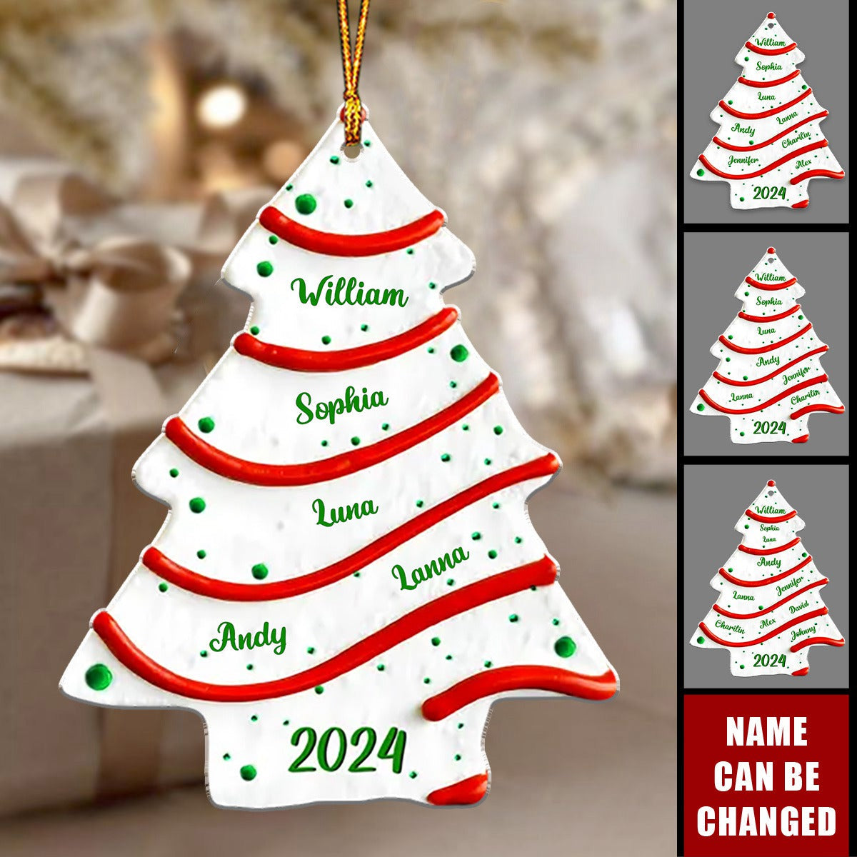 Christmas Tree Cake Custom Name - Personalized Custom 3D Effect Acrylic Ornament - Gifts For Family, Friends, Coworkers