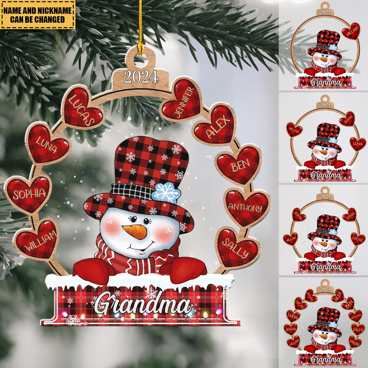 Snowman Grandma Mom Mimi Sweet Heart Kids, Christmas Gift Personalized Ornament