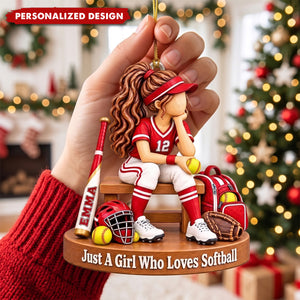 Personalized Softball Girl Ornament, Custom Softball Player Ornament Christmas