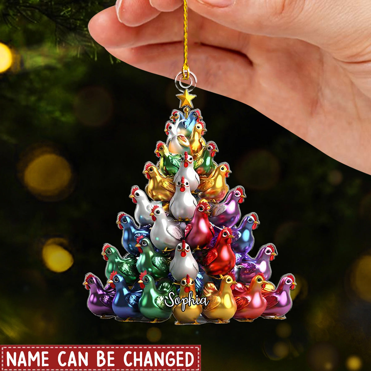 Colorful Chickens Christmas Tree Persnalized Shaped Christmas Shaped Ornament