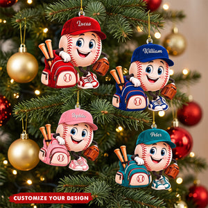 Personalized Baseball Mascot Ornament, Custom Name Baseball Player Christmas Ornament