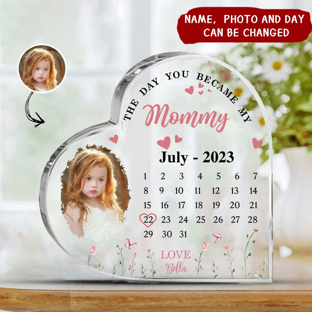 The Day You Became My Mommy Heart-shaped Personalized Acrylic Plaque