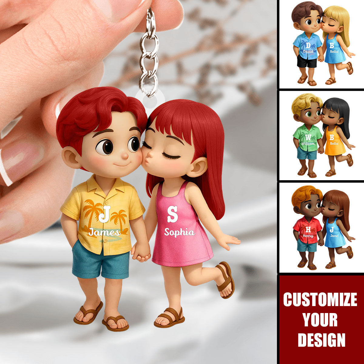 Cute Cartoon Couple Summer Vibe Personalized Acrylic Keychain, Gift for him, Gift for her