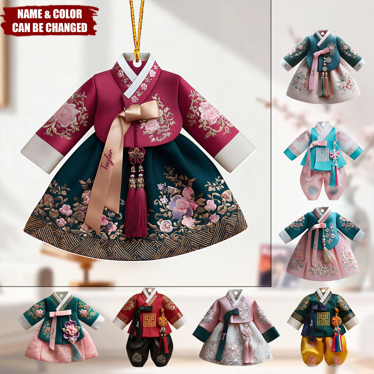 Personalized Korean Hanbok Dress Custom Christmas Acrylic Ornament