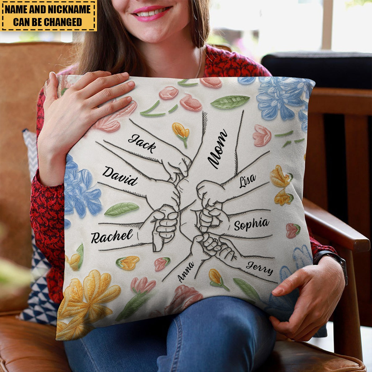 Hand In Hand, I Will Always Protect You - Faux Embroidered Effect Printed Fabric, Personalized Pillow