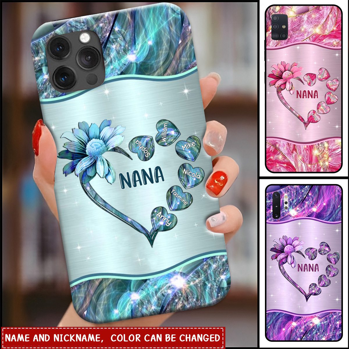 Sunflower Grandma Nana Mom Loads Of Sweet Heart Kids, Multi Colors Personalized Phonecase