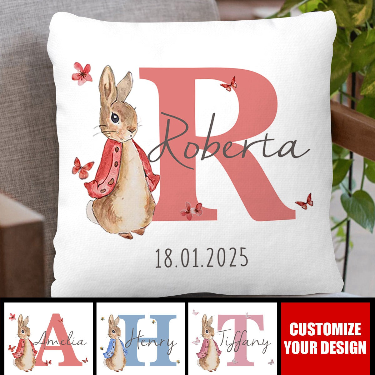 Multicolor Rabbit Bunny - Personalized Pillow, Gift for Baby Kid