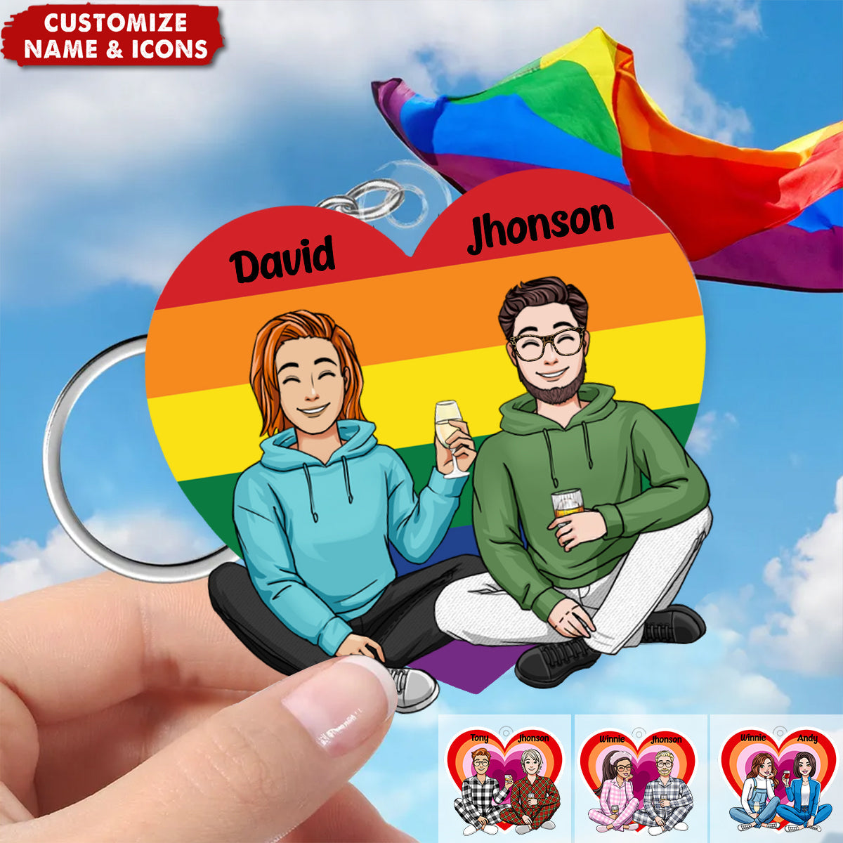 Couple Heart Personalized Acrylic Keychain, Gift For LGBT Couple