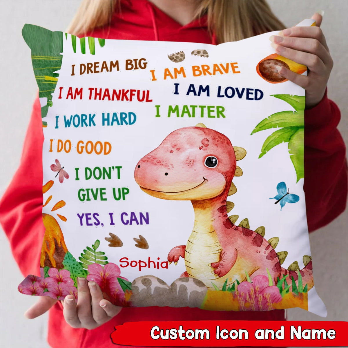 Personalized Gift For Kids Grandkids Cartoon Dinosaur Pillow