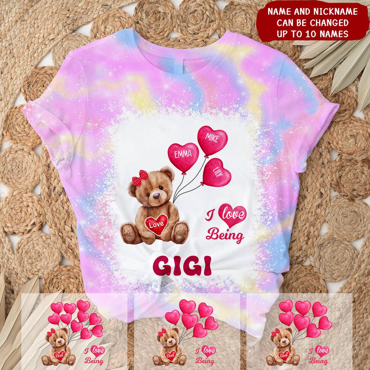 I Love Being Grandma Teddy Bear With Balloon Kids Personalized 3D T-Shirt