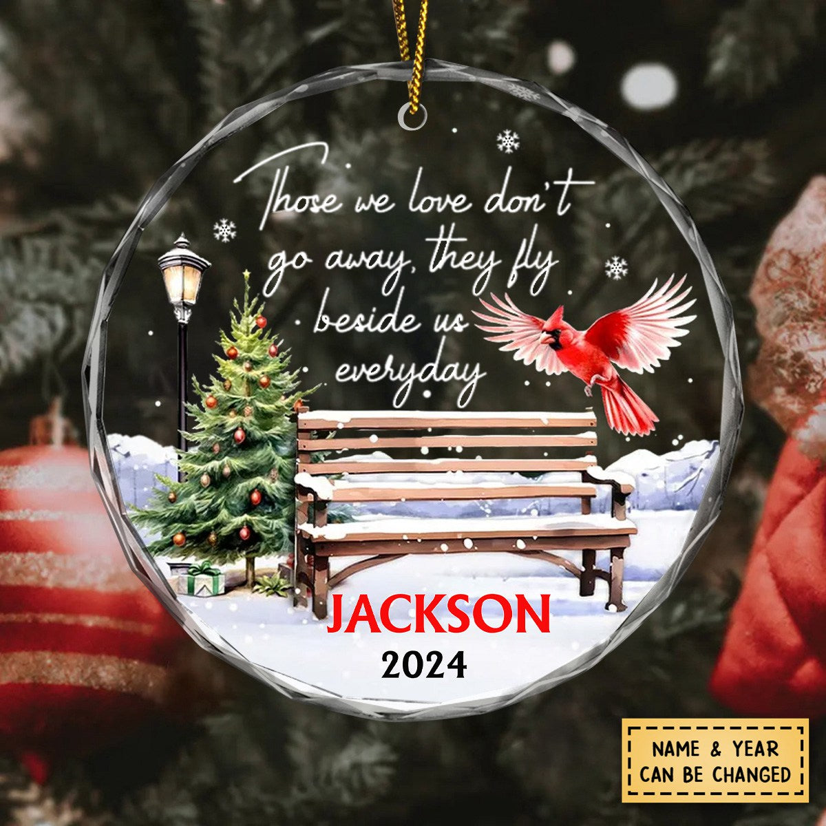 Personalized Cardinal Memorial Circle Glass Ornament