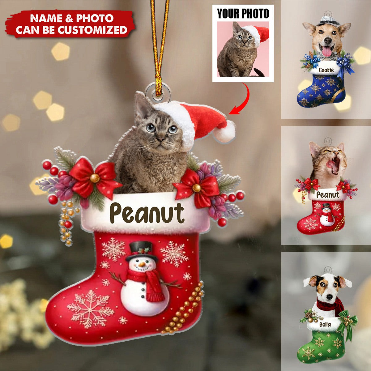 Happy Holidays With All Our Love - Dog & Cat Personalized Acrylic Ornament