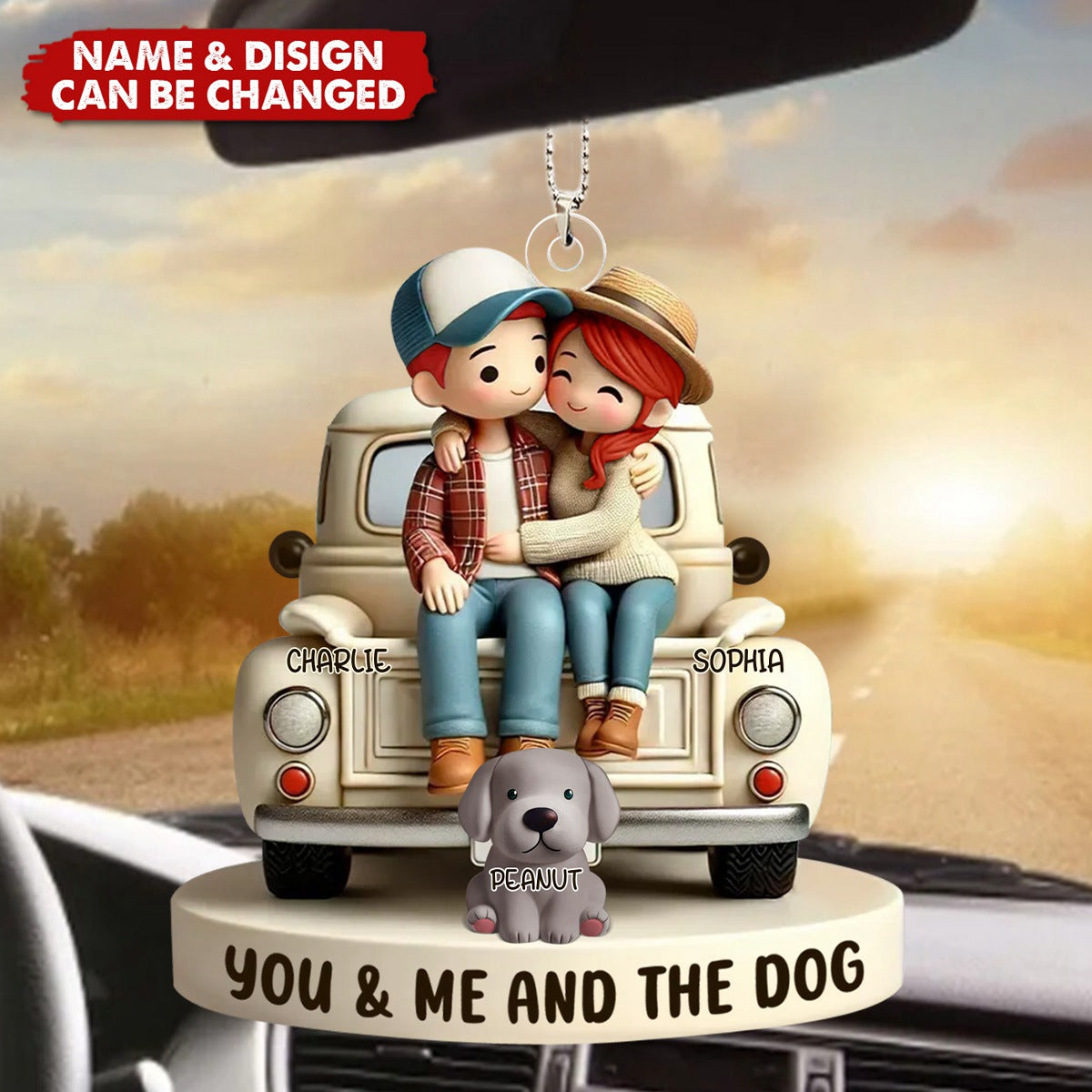 Couple On Truck You Me And The Dog Cats - Personalized Acrylic Car Ornament