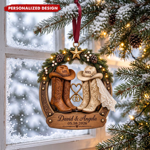 Personalized Western Cowboy Boots Ornament, Custom First Christmas Married 2026, Couple Keepsake