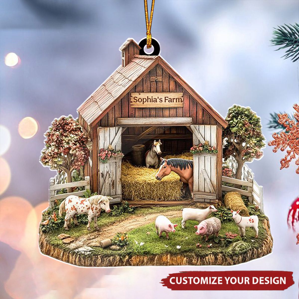Country Charm Life At The Cozy Barn Personalized Christmas Ornament