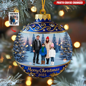 Festive Family Christmas Ball Upload Photo - Personalized 1-Layer Acrylic Ornament