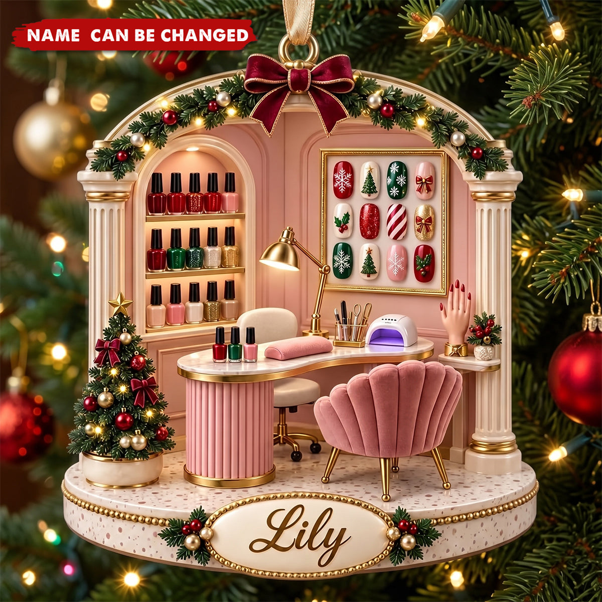 Personalized Nail Tech Salon Workstation Acrylic Ornament, Custom Name Manicurist Gift
