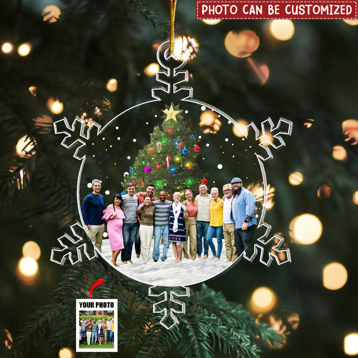 Snowflakes Photo Family, Friends - Personalized Acrylic Photo Ornament